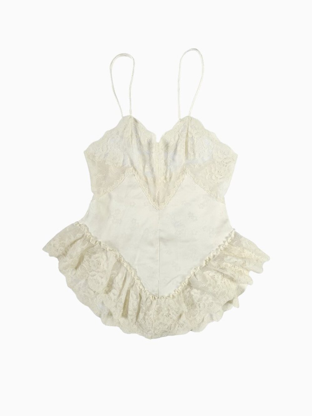 Vtg Bert Yelin Iris Lingerie Lace Bodysuit S Ivory Satin Teddy ILGWU Made in USA